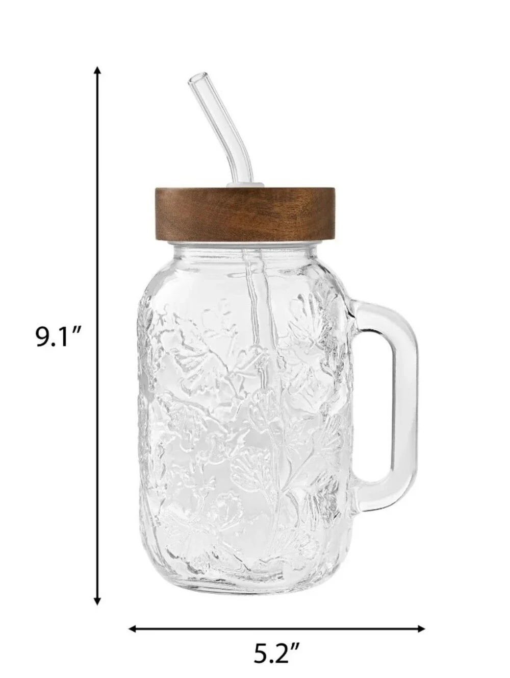 New 4 Pk  The Pioneer Woman Palmer Embossed Glass 32oz Tumbler with Wood Lid